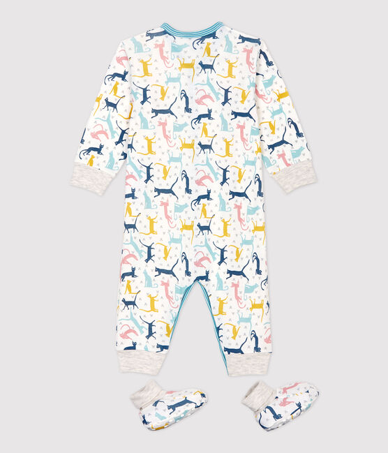 Babies' Cat Patterned Cotton and Lyocell Nightwear Set MARSHMALLOW white/MULTICO white